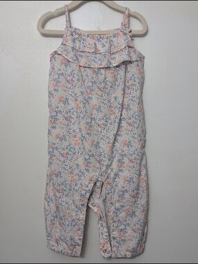 H&M Cream Floral Ruffle-Front Girls Romper with Pink & Blue Print 9-12 M